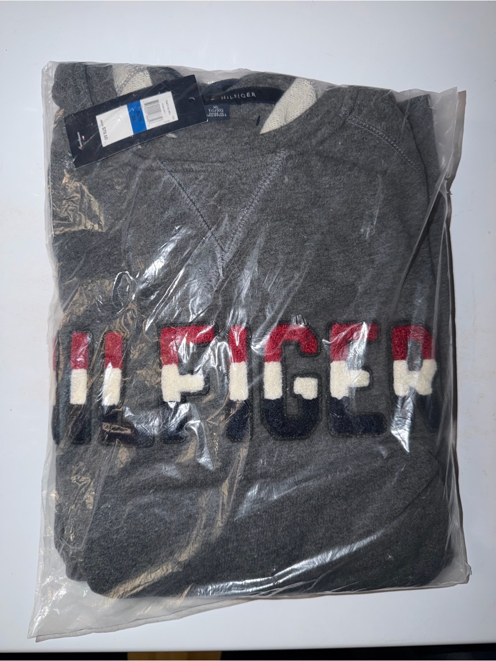 Tommy Hilfiger Charcoal Crewneck Sweater with Tricolor Lettering
